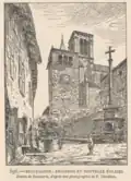 Clocher de l'ancienne église Notre-Dame et nouvelle église Saint-Ennemond vers 1880 d'après Félix Thiollier et Charles Beauverie.