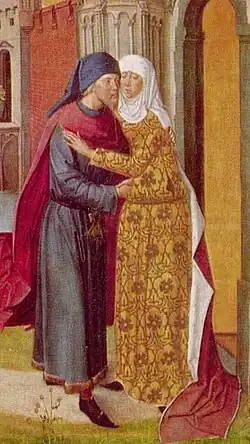 Rencontre d'Anne et de Joachim (détail). Maître de la Vie de Marie, vers 1460.