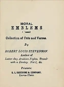 Facsimilé. Stevenson décrit comme "Author of Later-Day Arabian Nights, Travels with a Donkey, Not I, &c."