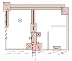 Croquis de l’enceinte du château. En Rouge, les tours initiales d’Aliénor.