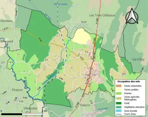 Carte en couleurs présentant l'occupation des sols.