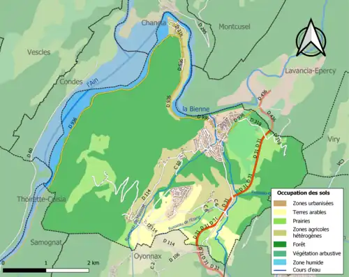 Carte en couleurs présentant l'occupation des sols.