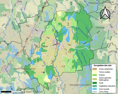 Carte en couleurs présentant l'occupation des sols.