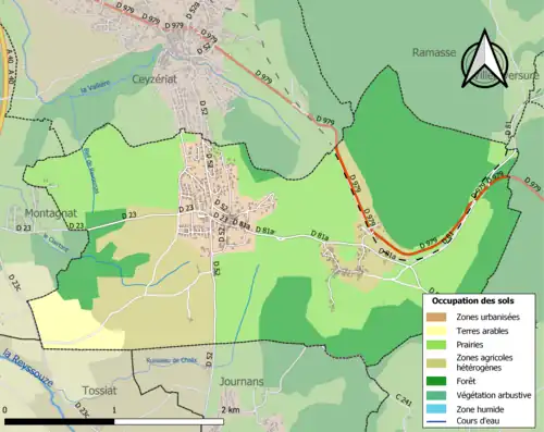 Carte en couleurs présentant l'occupation des sols.