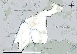 Carte en couleur présentant le réseau hydrographique de la commune