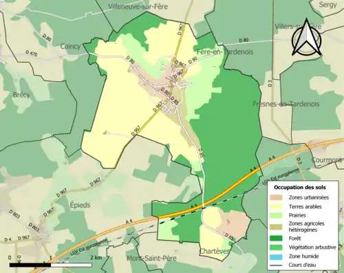 Carte en couleurs présentant l'occupation des sols.