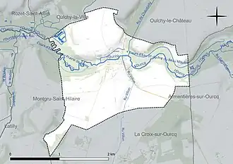 Carte en couleur présentant le réseau hydrographique de la commune