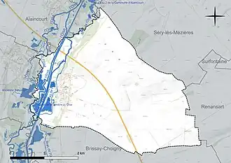 Carte en couleur présentant le réseau hydrographique de la commune