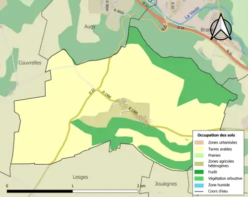 Carte en couleurs présentant l'occupation des sols.