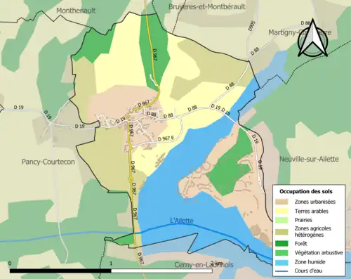 Carte en couleurs présentant l'occupation des sols.