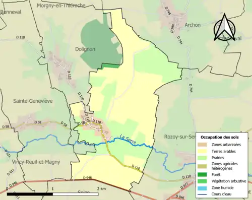 Carte en couleurs présentant l'occupation des sols.