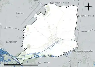 Carte en couleur présentant le réseau hydrographique de la commune