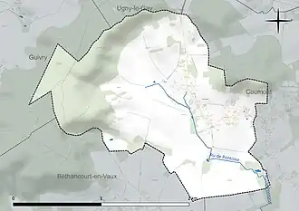 Carte en couleur présentant le réseau hydrographique de la commune