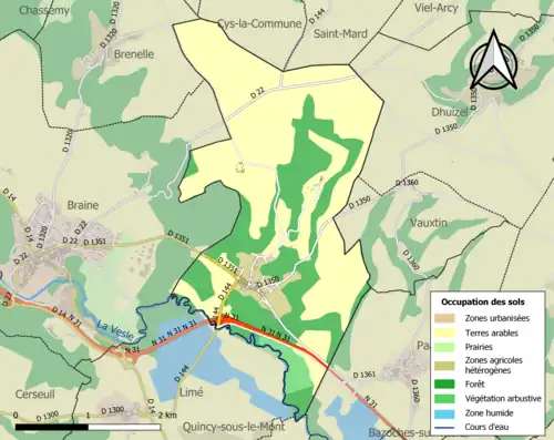 Carte en couleurs présentant l'occupation des sols.