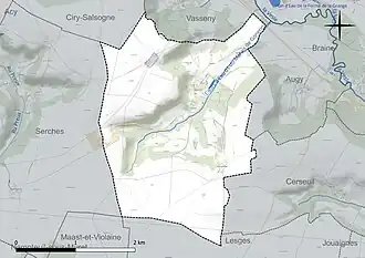 Carte en couleur présentant le réseau hydrographique de la commune