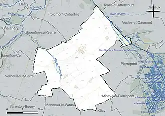 Carte en couleur présentant le réseau hydrographique de la commune