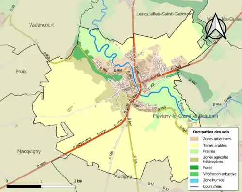 Carte en couleurs présentant l'occupation des sols.