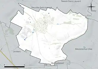 Carte en couleur présentant le réseau hydrographique de la commune
