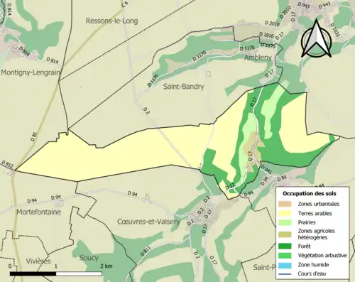 Carte en couleurs présentant l'occupation des sols.