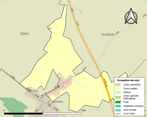 Carte en couleurs présentant l'occupation des sols.