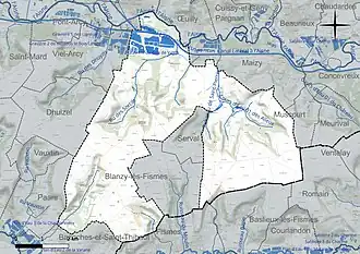 Carte en couleur présentant le réseau hydrographique de la commune