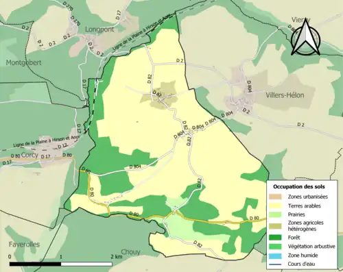 Carte en couleurs présentant l'occupation des sols.