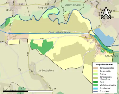 Carte en couleurs présentant l'occupation des sols.