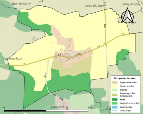 Carte en couleurs présentant l'occupation des sols.