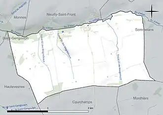 Carte en couleur présentant le réseau hydrographique de la commune