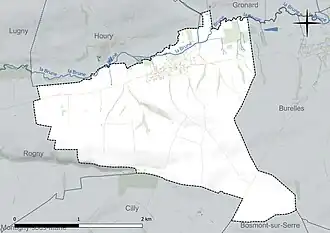 Carte en couleur présentant le réseau hydrographique de la commune
