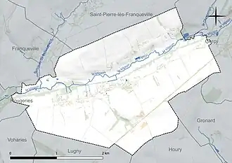 Carte en couleur présentant le réseau hydrographique de la commune