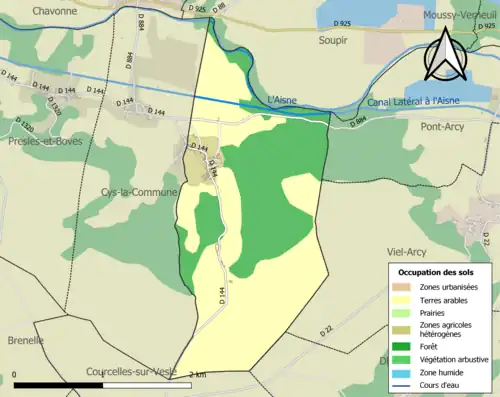 Carte en couleurs présentant l'occupation des sols.