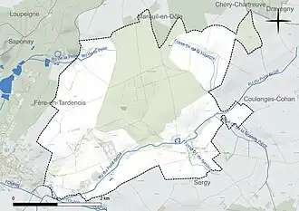 Carte en couleur présentant le réseau hydrographique de la commune