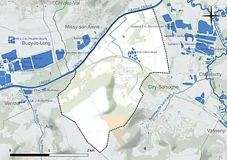 Carte en couleur présentant le réseau hydrographique de la commune