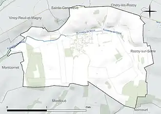 Carte en couleur présentant le réseau hydrographique de la commune