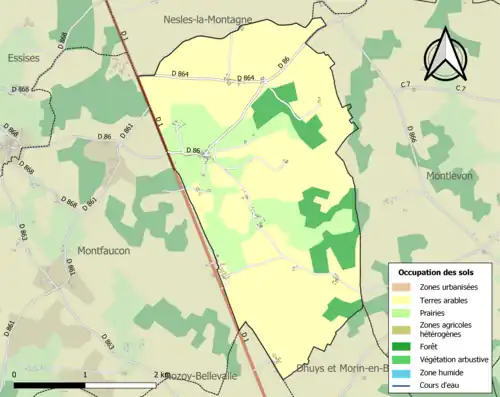 Carte en couleurs présentant l'occupation des sols.