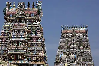 Les imposants gopurams du Temple de Meenakshi à Madurai (Tamil Nadu), l'un des plus importants de toute l'Inde.