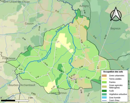 Carte en couleurs présentant l'occupation des sols.