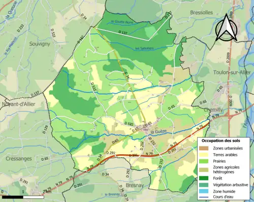 Carte en couleurs présentant l'occupation des sols.
