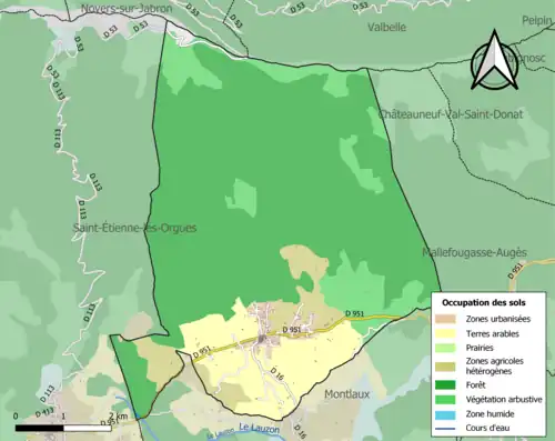 Carte en couleurs présentant l'occupation des sols.