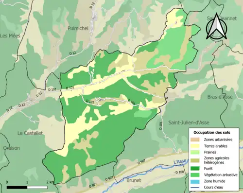 Carte en couleurs présentant l'occupation des sols.