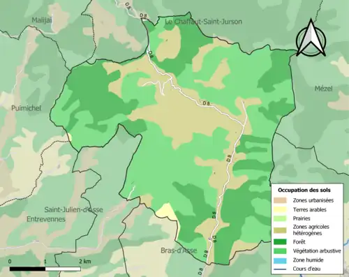 Carte en couleurs présentant l'occupation des sols.