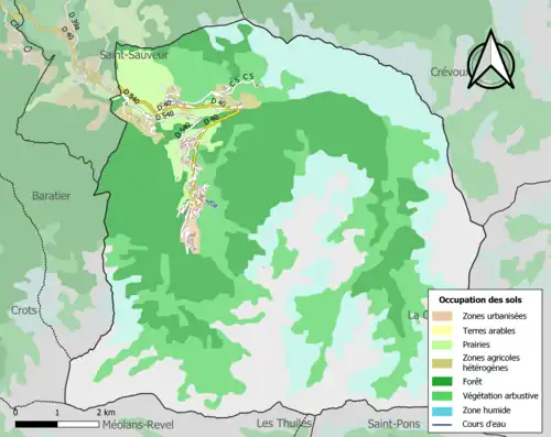 Carte en couleurs présentant l'occupation des sols.