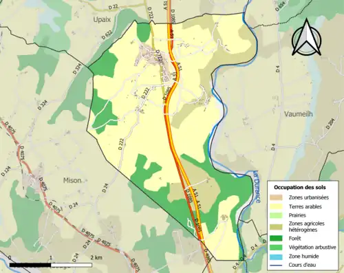 Carte en couleurs présentant l'occupation des sols.