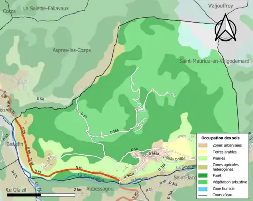 Carte en couleurs présentant l'occupation des sols.