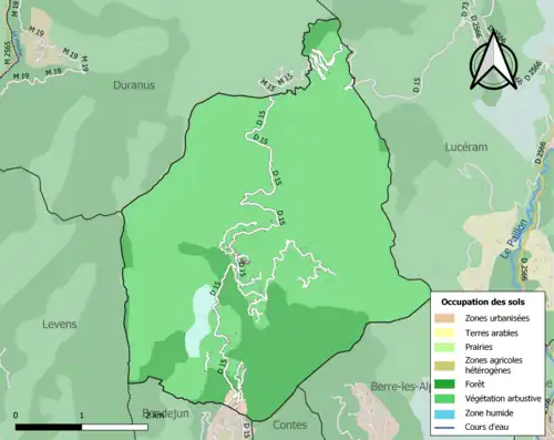 Carte en couleurs présentant l'occupation des sols.