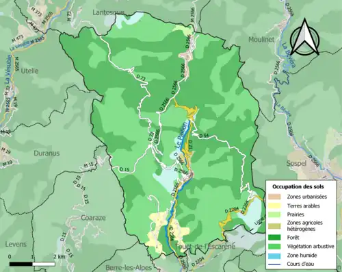 Carte en couleurs présentant l'occupation des sols.