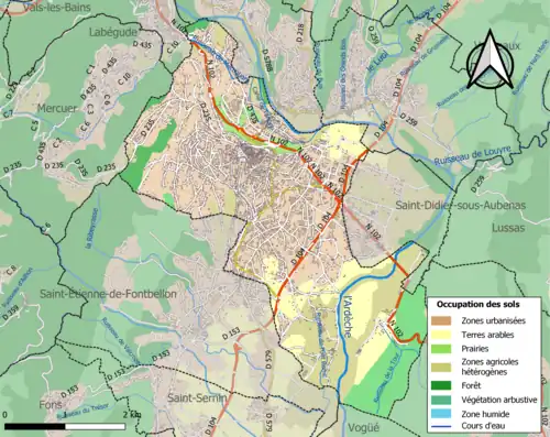 Carte en couleurs présentant l'occupation des sols.