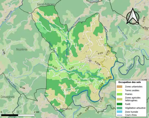 Carte en couleurs présentant l'occupation des sols.