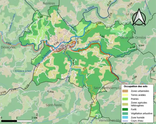Carte en couleurs présentant l'occupation des sols.